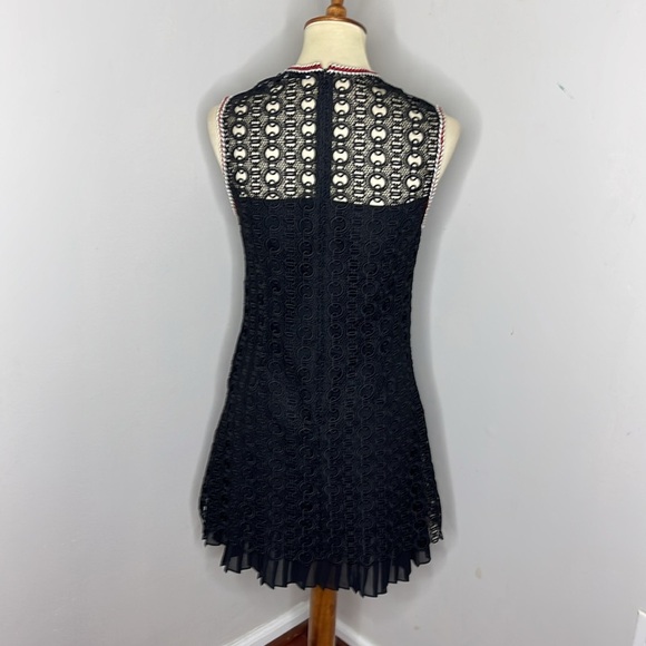 Sandro‎ Lace Crochet Embroidered Franck Mini Dress Sleeveless Ruffle Pleated Hem - Picture 5 of 12